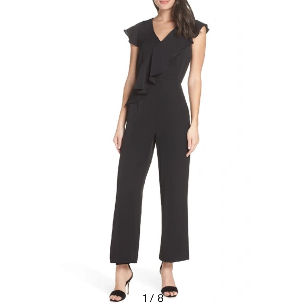 Sam Edelman Ruffle Detail Short Sleeve Jumpsuit in Black